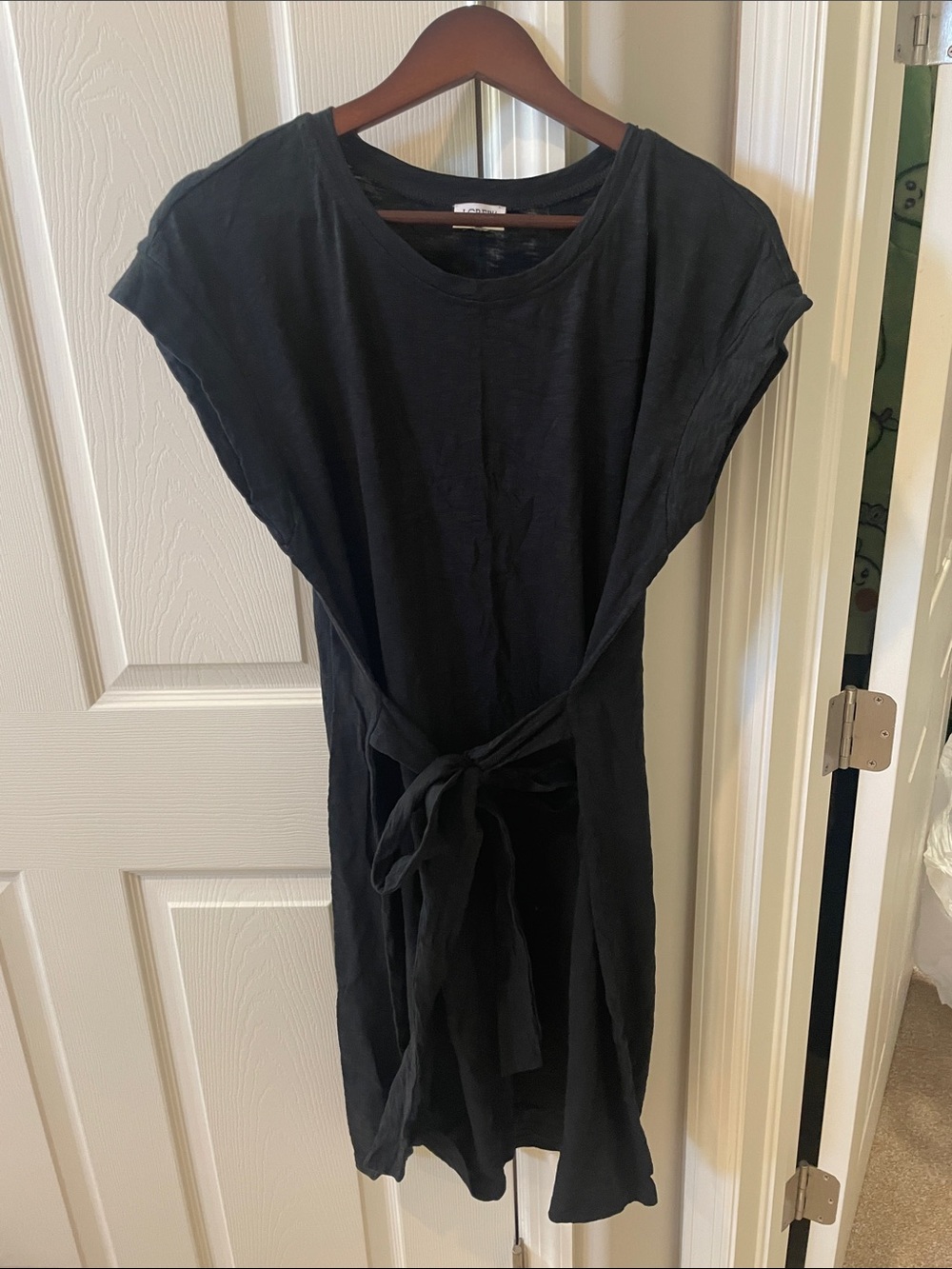 J. Crew Black Crewneck Shift Dress with Waist Tie cotton